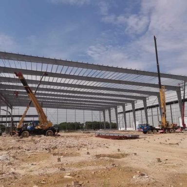 A project picture of jobsite showing the steel structure of purlins and metal roofing sheets Juta Steel galvanised purlins Bumbung Besi JSC JSZ JutaDek 762 Metal Roofing Sheets Transparent Sheet PC roofing FRP roofing